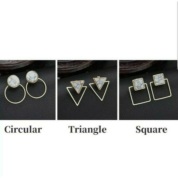 Gold Earrings Geometric Marble Pattern - Picture 5 of 6